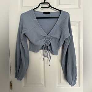 Zaful Long Sleeve Tie Cropped Shirt